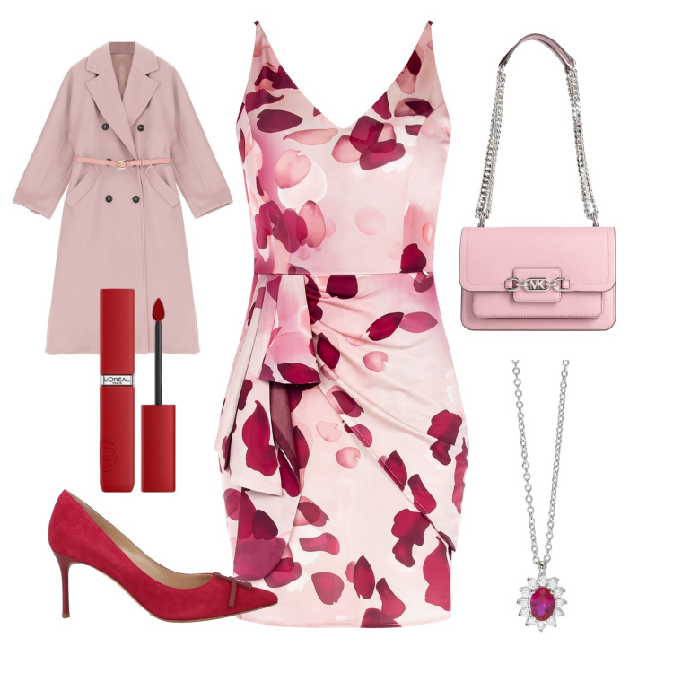 Outfit donna - Love Love Love. Stile Romantica per Serata fuori. Abbinamento con borse a spalla, décolleté, rossetti, collane, vestiti a tubino, cappotti.