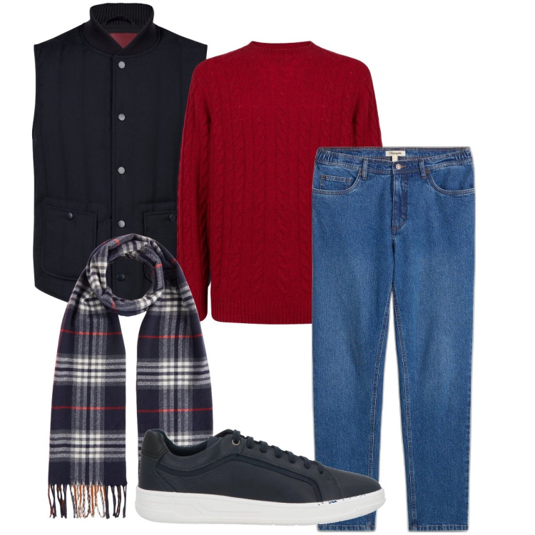 Outfit uomo - La maglia a trecce. Stile Casual per Tutti i giorni. Abbinamento con jeans dritti, sneakers, piumini, maglieria, sciarpe.