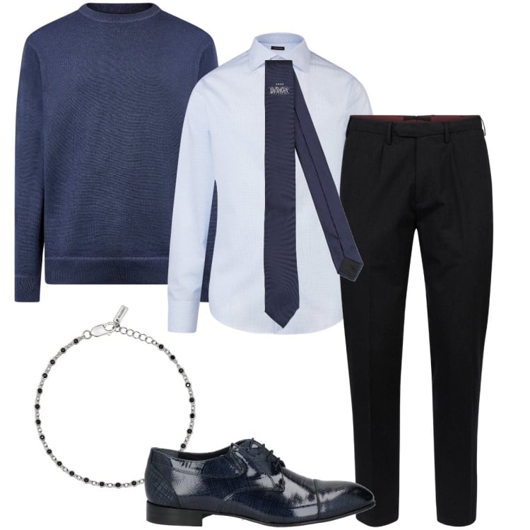 Outfit uomo - I mocassini blu. Stile Business/Elegante per Cerimonia. Abbinamento con scarpe stringate, cravatte, braccialetti, maglieria, pantaloni, camicie.