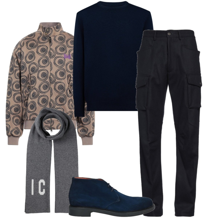 Outfit uomo - Gli scarponcini scamosciati. Stile Trendy per Ufficio. Abbinamento con pantaloni cargo, giacche, stivali e stivaletti, sciarpe, maglieria.