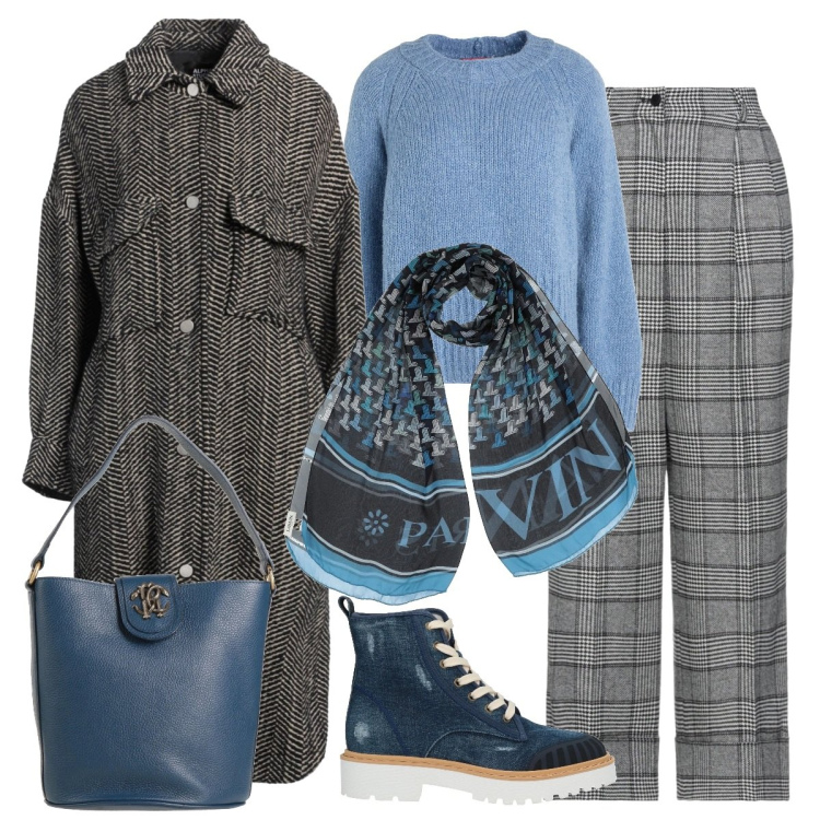 Outfit donna - Total look #2050023. Stile Sporty chic per Tutti i giorni. Abbinamento con pullovers, stivaletti, cappotti, sciarpe, pantaloni, borse a mano.