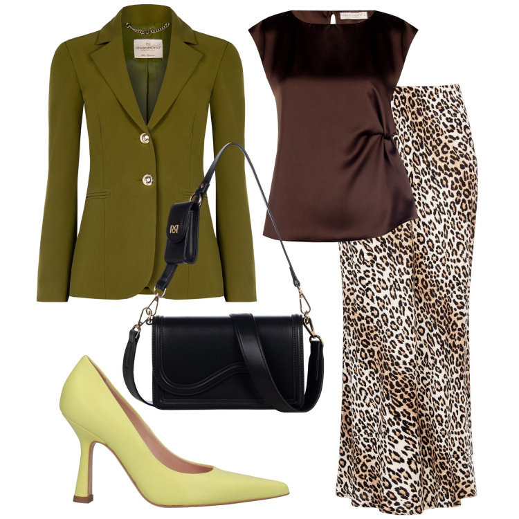 Outfit donna - Décolleté lime. Stile Glamour per Tutti i giorni. Abbinamento con décolleté, gonne lunghe, pochette, blazer, top.