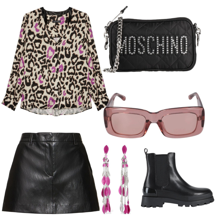 Outfit donna - Rock chic. Stile Rock per Tutti i giorni. Abbinamento con borse a tracolla, stivaletti chelsea, camicie, orecchini, occhiali da sole, minigonne.