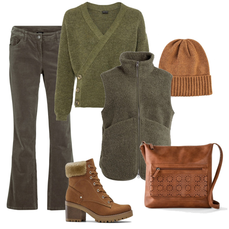 Outfit donna - Il giubbotto smanicato in bouclé. Stile Casual per Tutti i giorni. Abbinamento con maglieria, borse a tracolla, pantaloni, stivaletti, berretti, blazer.