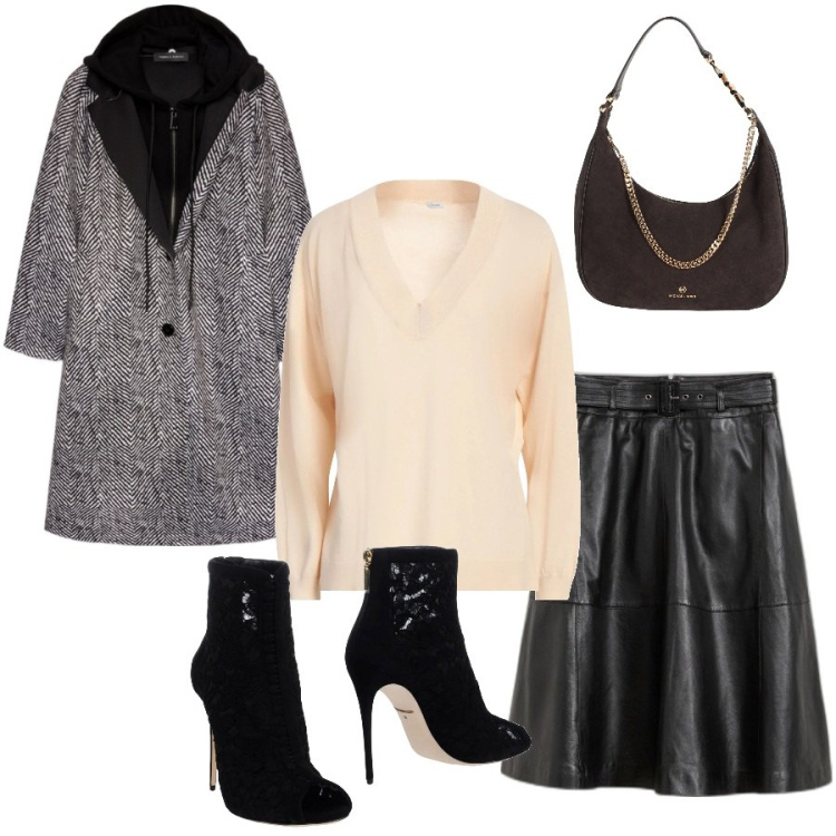 Outfit donna - Total look #2050101. Stile Romantica per Tutti i giorni. Abbinamento con gonne, stivaletti, borse a spalla, pullovers, cappotti.