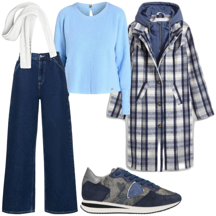 Outfit donna - Il cappottoo a quadri sportivo. Stile Casual chic per Tutti i giorni. Abbinamento con cappotti, sneakers, maglieria, sciarpe, pantaloni.