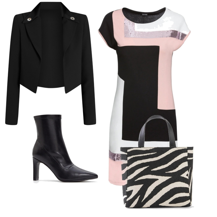 Outfit donna - Fantasia. Stile Casual chic per Tutti i giorni. Abbinamento con borse a mano, stivaletti, vestiti, blazer.