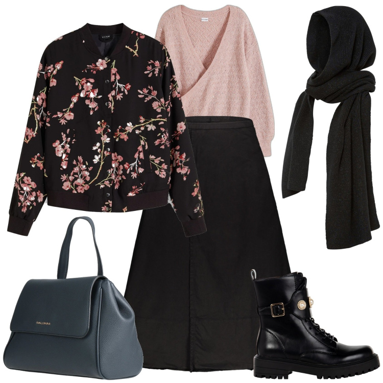 Outfit donna - Con la baclava e un giubbotto a fiori. Stile Romantica per Tutti i giorni. Abbinamento con bomber, sciarpe, maglieria, zaini, anfibi, gonne lunghe.