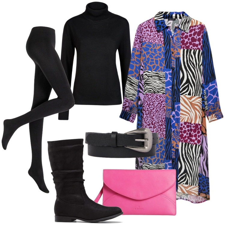 Outfit donna - Un abito leggero per tutto l\' anno. Stile Etnico per Serata fuori. Abbinamento con collant, stivali, borse a mano, cinture, vestiti chemisier, maglieria.