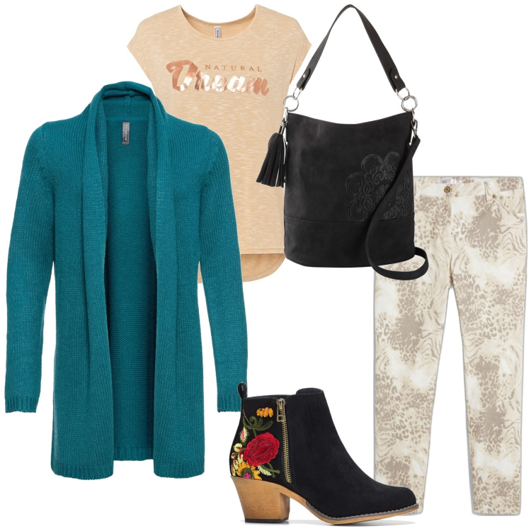Outfit donna - Primavera in cardigan. Stile Trendy per Tutti i giorni. Abbinamento con cardigans, stivaletti, borse a mano, maglieria, pantaloni.