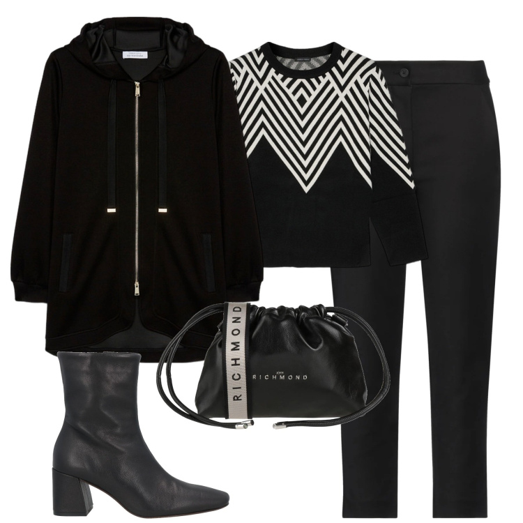 Outfit donna - City. Stile Urban per Tutti i giorni. Abbinamento con borse a tracolla, pantaloni skinny, stivaletti, felpe con cappuccio, maglieria.