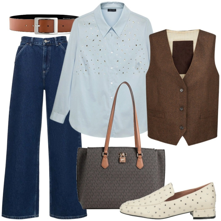 Outfit donna - Il gilet maschile. Stile Mannish per Ufficio. Abbinamento con cinture, mocassini, borse a spalla, camicie, pantaloni, gilet.