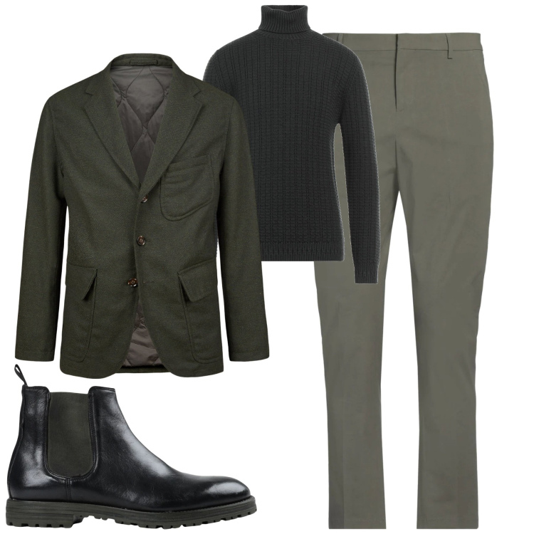 Outfit uomo - Total look #2050259. Stile Urban per Tutti i giorni. Abbinamento con pantaloni chino, stivali e stivaletti, maglieria, giacche.