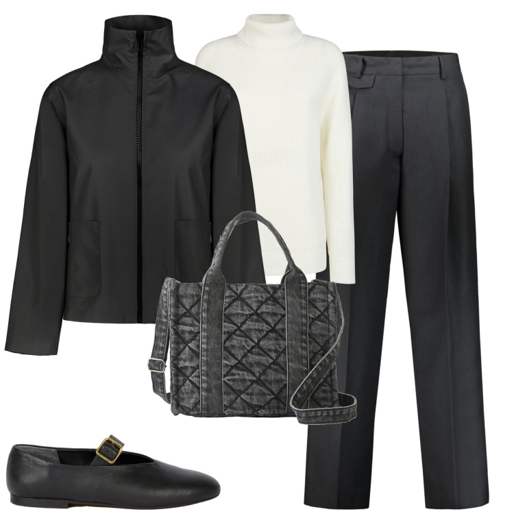 Outfit donna - City. Stile Urban per Tutti i giorni. Abbinamento con borse a mano, pantaloni, maglieria, blazer, ballerine.
