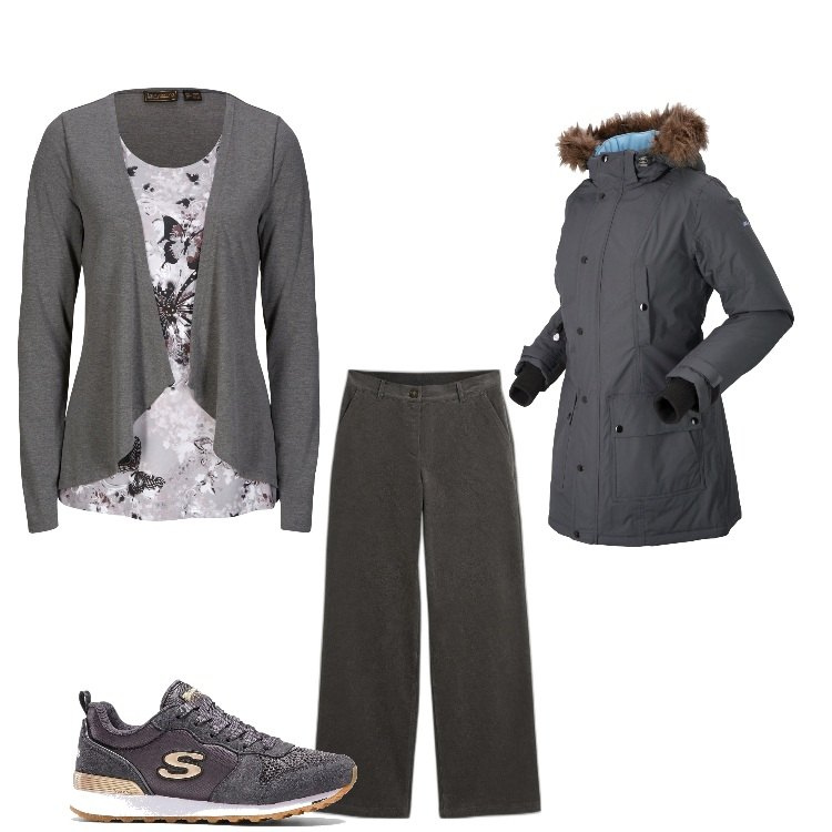 Outfit donna - Semplicemente. Stile Basic per Tutti i giorni. Abbinamento con sneakers, blazer, maglieria, pantaloni.