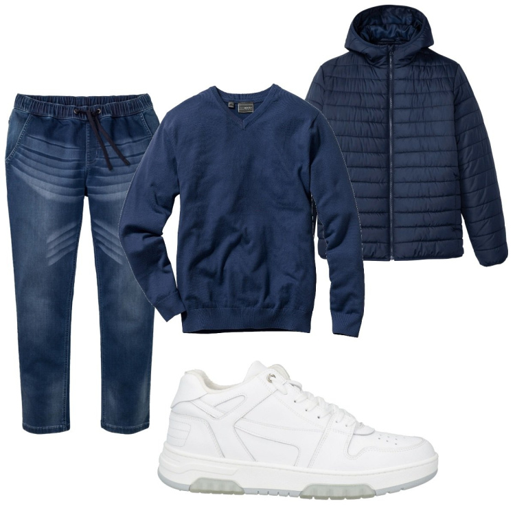 Outfit uomo - Total look #2050321. Stile Casual per Tutti i giorni. Abbinamento con maglieria, jeans slim fit, giacche, sneakers.