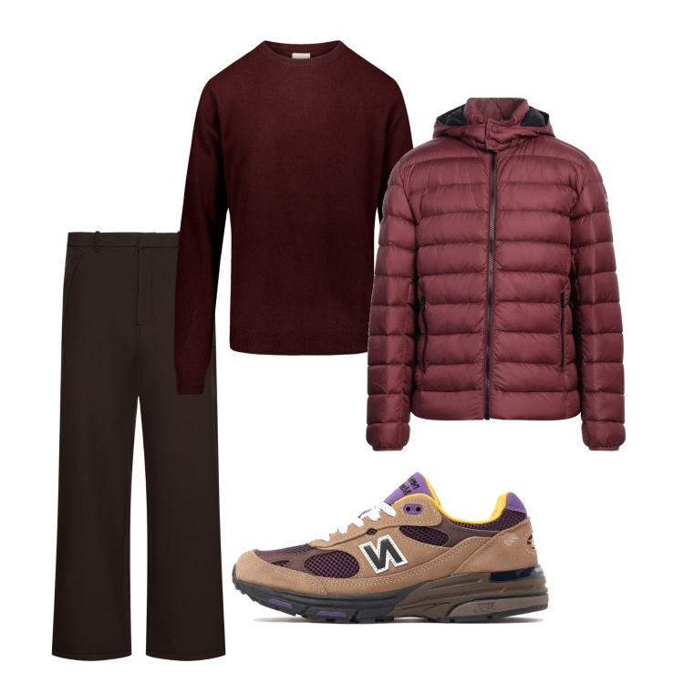 Outfit uomo - Total look. Stile Casual per Tutti i giorni. Abbinamento con piumini, maglieria, pantaloni, sneakers.