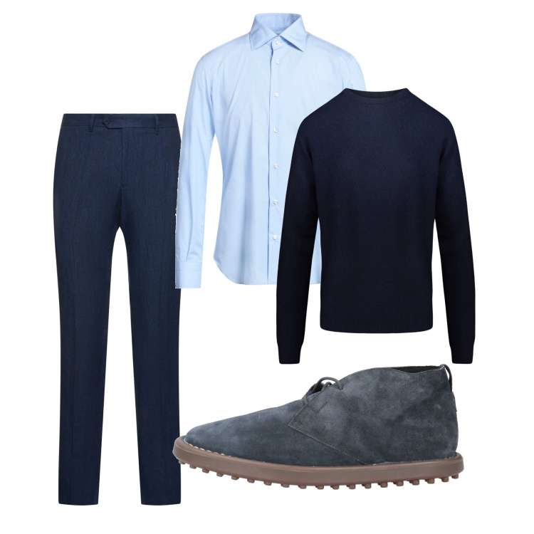 Outfit uomo - Total look. Stile Casual per Tutti i giorni. Abbinamento con stivali e stivaletti, camicie, maglieria, pantaloni.