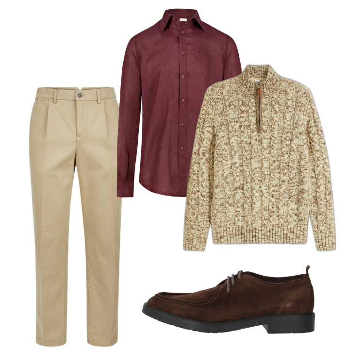 Outfit uomo - Total look. Stile Casual per Tutti i giorni. Abbinamento con maglieria, scarpe stringate, pantaloni, camicie.