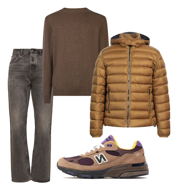 Outfit uomo - Total look. Stile Casual per Tutti i giorni. Abbinamento con piumini, maglieria, jeans, sneakers.