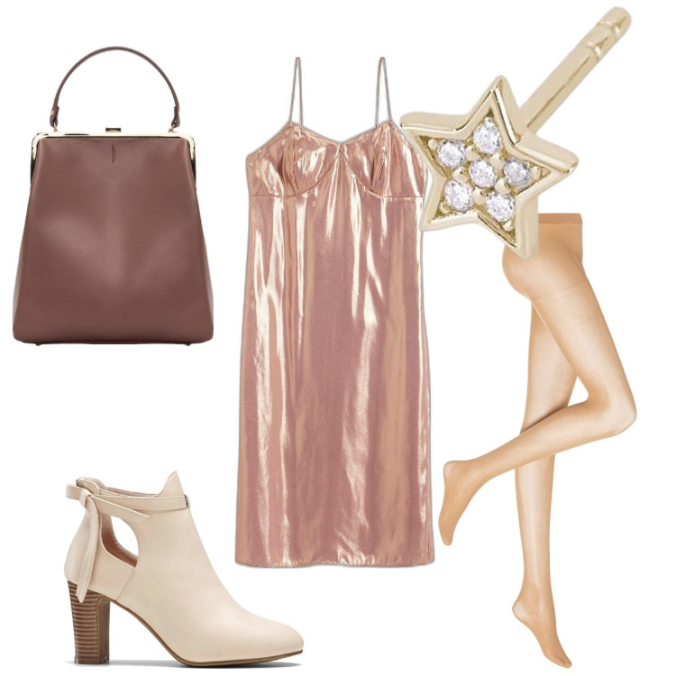 Outfit donna - Total look #2050344. Stile Glamour per Serata fuori. Abbinamento con stivaletti, collant, vestiti, orecchini, borse a spalla.