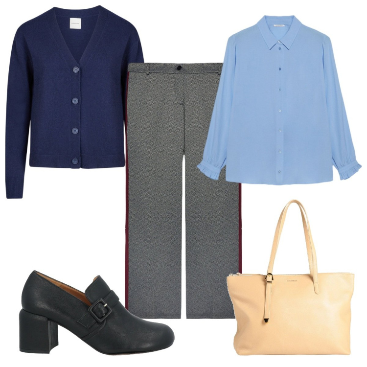 Outfit donna - Total look #2050410. Stile Trendy per Tutti i giorni. Abbinamento con mocassini, borse a mano, camicie, cardigans, pantaloni a palazzo.