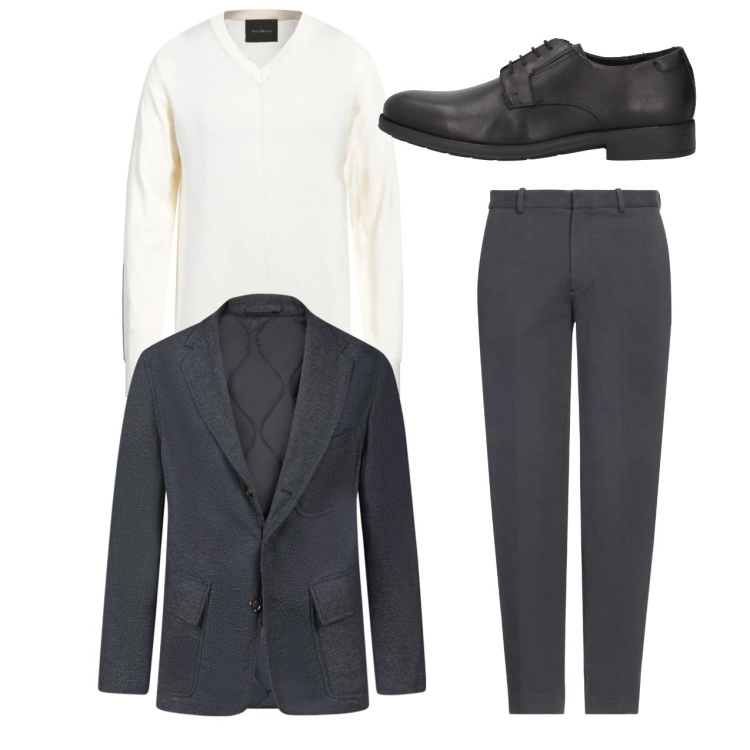 Outfit uomo - City. Stile Casual per Ufficio. Abbinamento con pullovers, scarpe stringate, pantaloni, giacche.