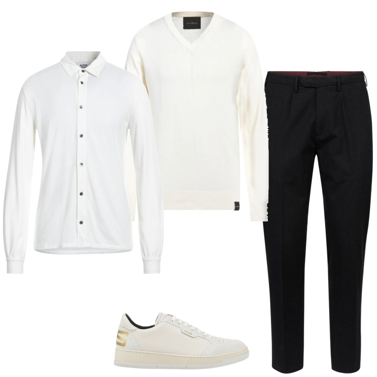 Outfit uomo - Easy work. Stile Trendy per Ufficio. Abbinamento con sneakers, pullovers, camicie, pantaloni.
