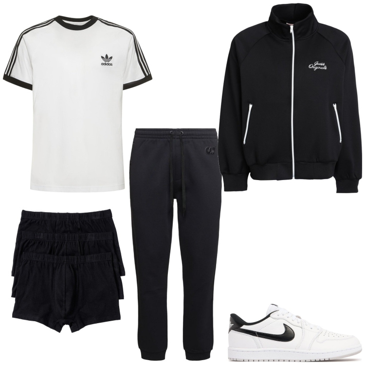 Outfit uomo - Total look #2050437. Stile Casual per Sport. Abbinamento con boxer, felpe, pantaloni, t-shirt, sneakers.
