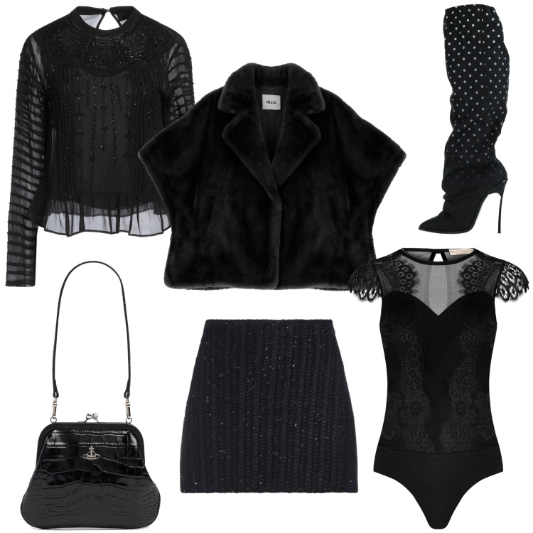 Outfit donna - Il mio Bantoa in love. Stile Sexy per Serata fuori. Abbinamento con minigonne, stivali, top, body, blazer, pochette.