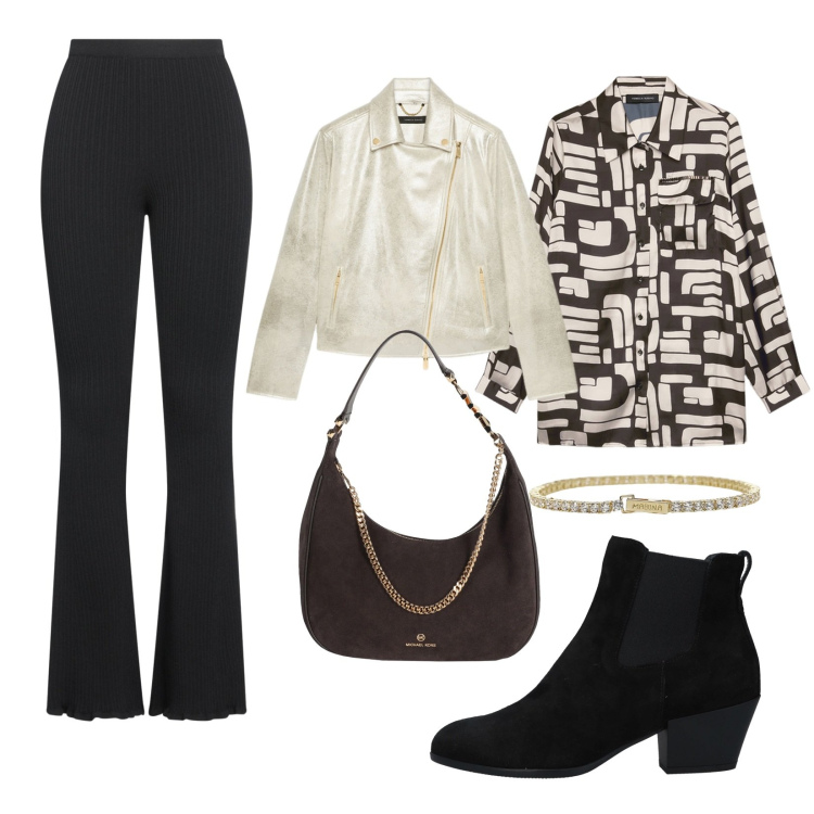 Outfit donna - Total look #2050508. Stile Trendy per Tutti i giorni. Abbinamento con stivaletti chelsea, borse a spalla, pantaloni, braccialetti, blazer, camicie.