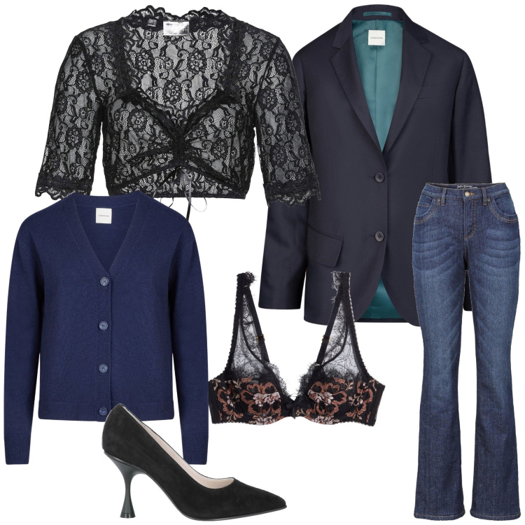 Outfit donna - Dal lavoro alla serata con lui. Stile Sexy per Serata fuori. Abbinamento con jeans bootcut, camicie, reggiseni a balconcino, décolleté, cardigans, blazer.