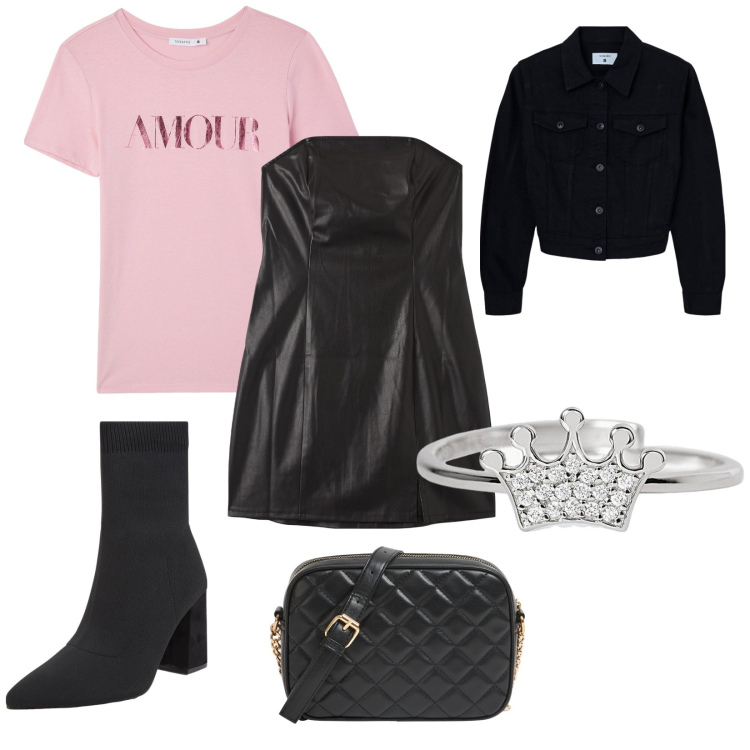 Outfit donna - Un anello per te. per Serata fuori. Abbinamento con t-shirt, vestiti midi/longuette, borse a tracolla, stivaletti, blazer, anelli.