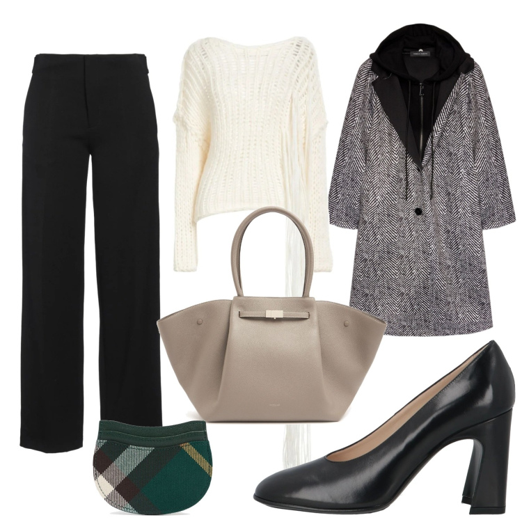 Outfit donna - Total look #2050543. Stile Casual chic per Ufficio. Abbinamento con pantaloni, décolleté, pullovers, cappotti, shopping bag, portafogli.