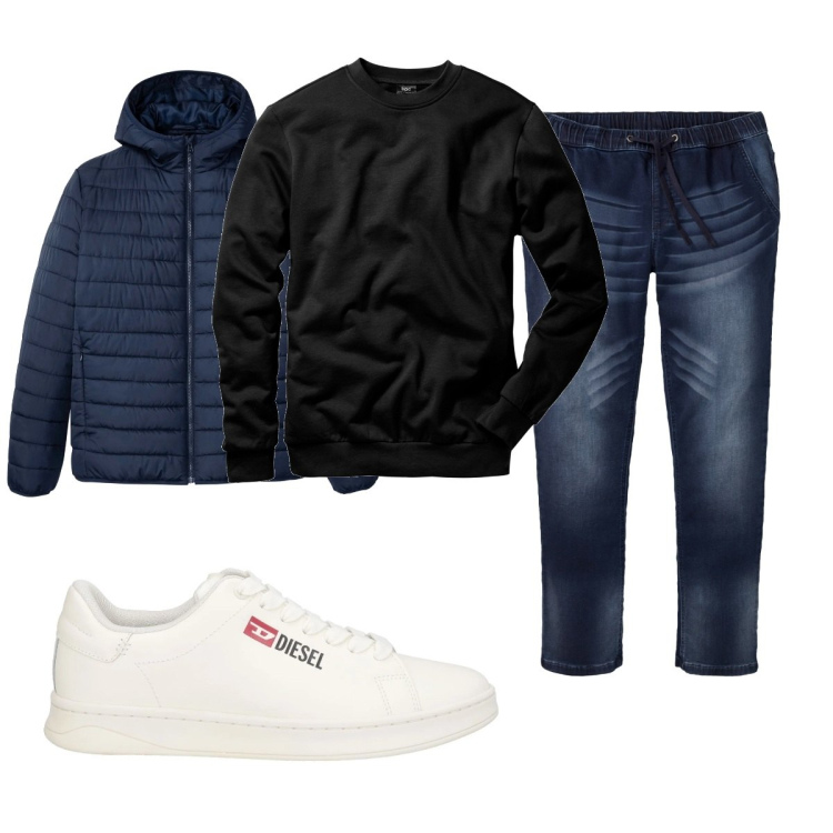 Outfit uomo - Total look #2050578. Stile Casual per Tutti i giorni. Abbinamento con felpe, giacche, jeans slim fit, sneakers.