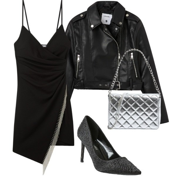 Outfit donna - romantica con grinta. Stile Casual chic per Serata fuori. Abbinamento con vestiti corti, décolleté, giacche, borse a tracolla.