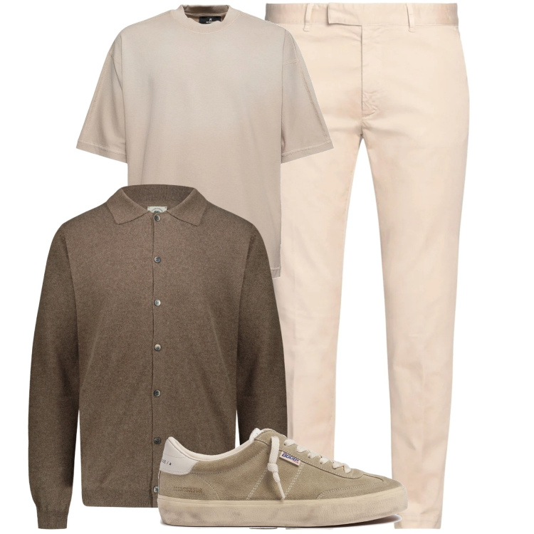 Outfit uomo - City. Stile Urban per Tutti i giorni. Abbinamento con pantaloni chino, polo, sneakers, t-shirt.