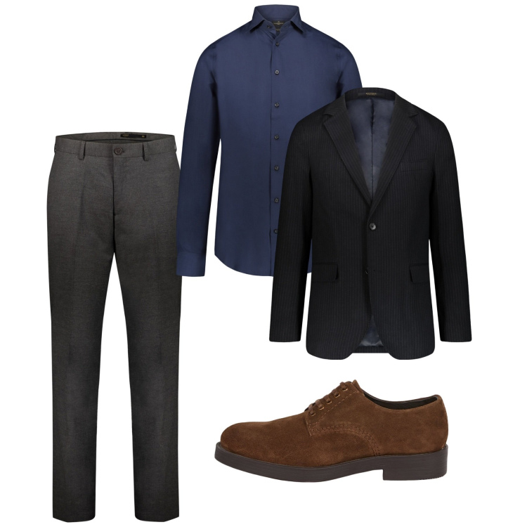 Outfit uomo - Total look. Stile Casual per Tutti i giorni. Abbinamento con camicie, giacche, pantaloni, scarpe stringate.