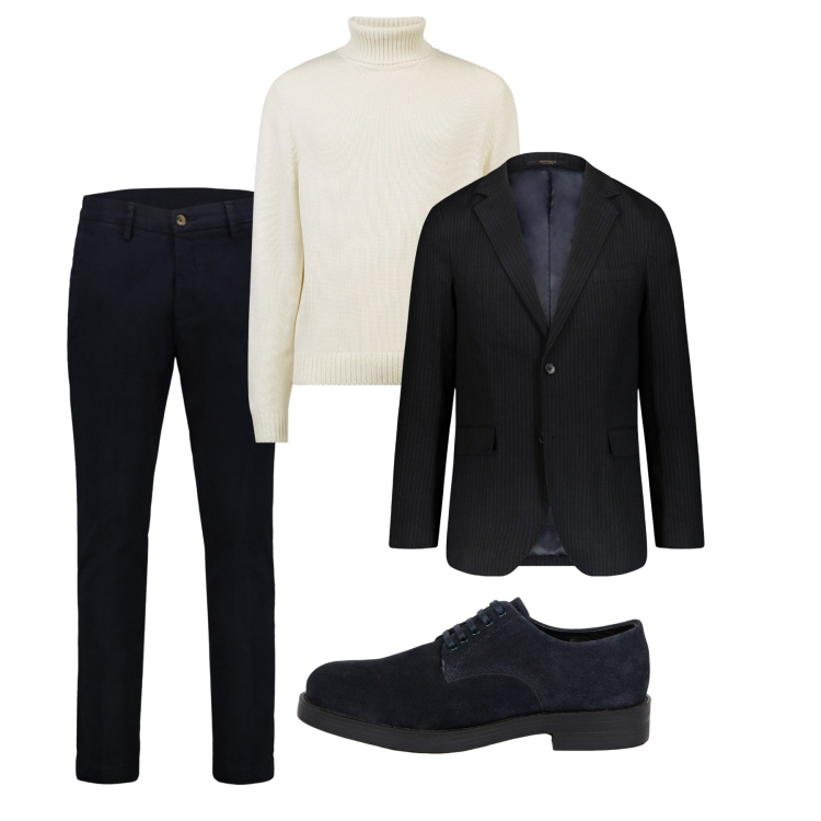 Outfit uomo - Total look. Stile Casual per Tutti i giorni. Abbinamento con giacche, scarpe stringate, maglieria, pantaloni chino.