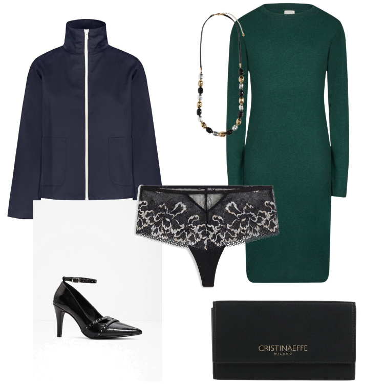 Outfit donna - Chic coi saldi. Stile Urban per Ufficio. Abbinamento con culotte, décolleté, borse a mano, blazer, vestiti midi/longuette, collane.