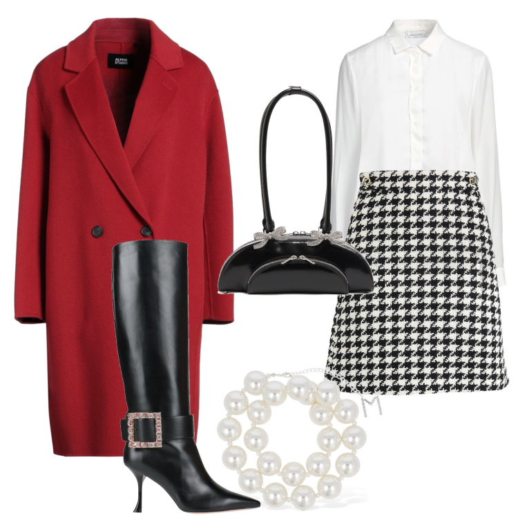 Outfit donna - Classico S. Valentino. Stile Chic per Serata fuori. Abbinamento con cappotti, stivali, camicie, minigonne, collane, borse a spalla.