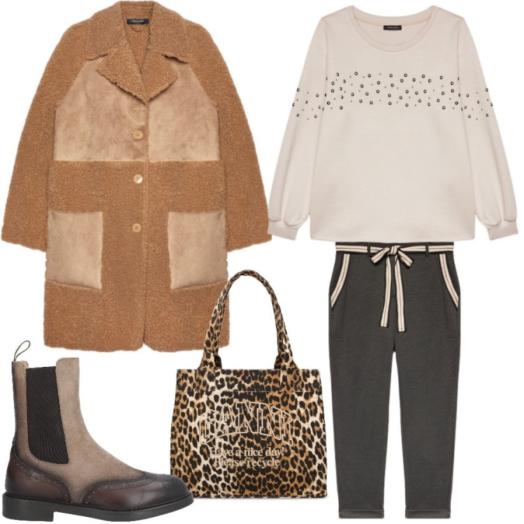 Outfit donna - Freddo non ti temo. Stile Casual chic per Tutti i giorni. Abbinamento con stivaletti chelsea, felpe, pantaloni chino, cappotti, shopping bag.