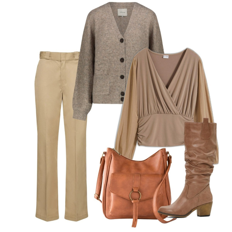 Outfit donna - Gennaio. Stile Bon Ton per Tutti i giorni. Abbinamento con stivali, borse a tracolla, maglieria, cardigans, pantaloni.