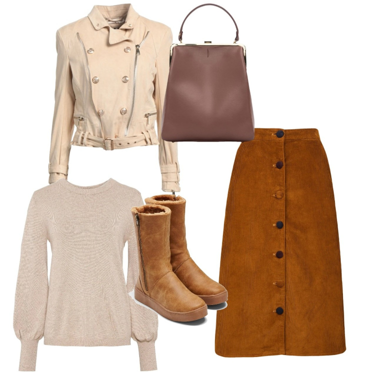 Outfit donna - City. Stile Bon Ton per Tutti i giorni. Abbinamento con maglieria, stivali, blazer, gonne longuette, borse a spalla.
