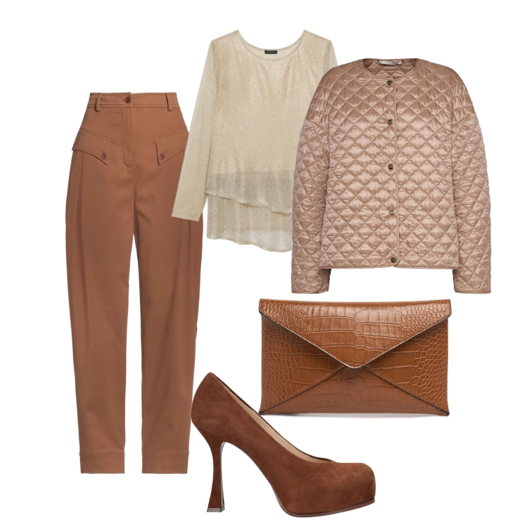Outfit donna - Cena di famiglia. Stile Bon Ton per Tutti i giorni. Abbinamento con pantaloni, décolleté, t-shirt, giacche, pochette.