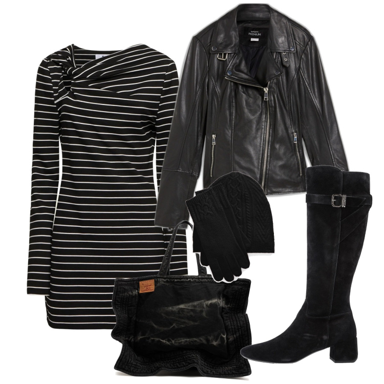Outfit donna - Cuore rock. Stile Urban per Tutti i giorni. Abbinamento con blazer, stivali, cappelli, shopping bag, vestiti.