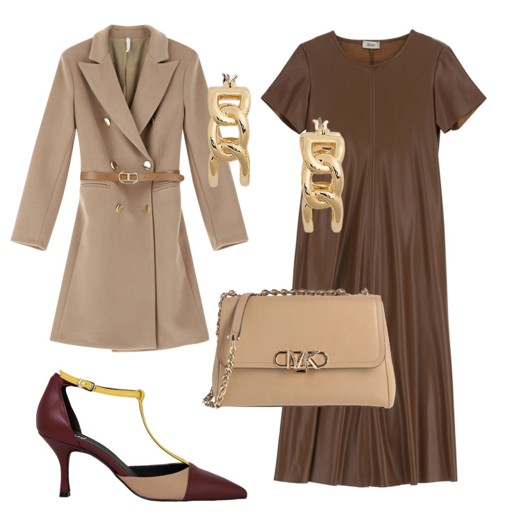 Outfit donna - un cappuccino di sera. Stile Chic per Cerimonia. Abbinamento con borse a tracolla, cappotti, décolleté, vestiti, orecchini.