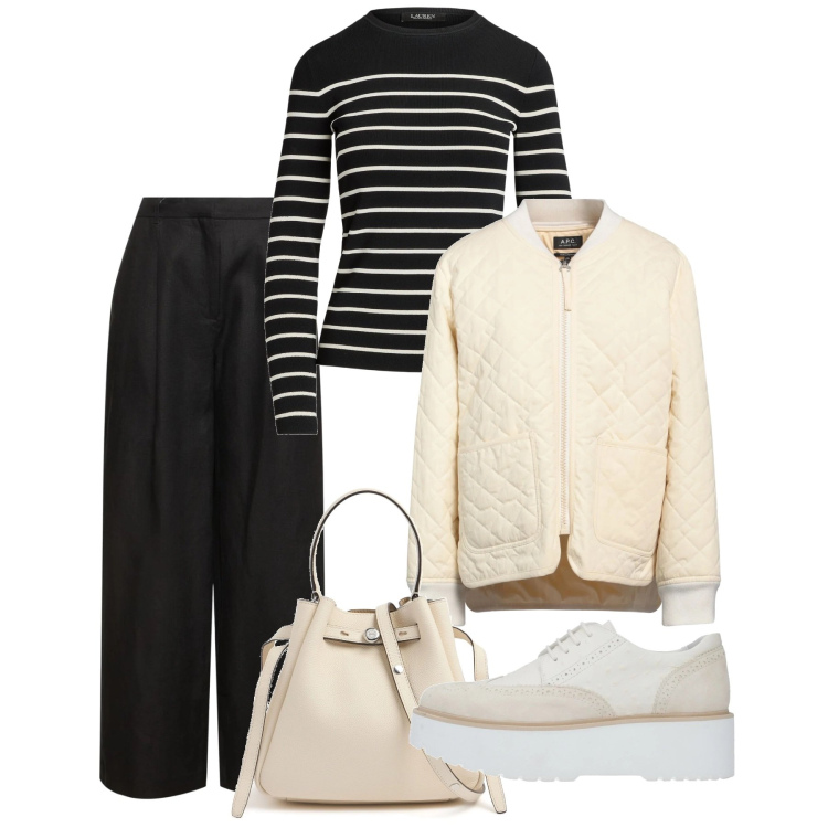 Outfit donna - Ivory and black. Stile Bon Ton per Tutti i giorni. Abbinamento con scarpe stringate, pullovers, giacche, pantaloni, borse a mano.