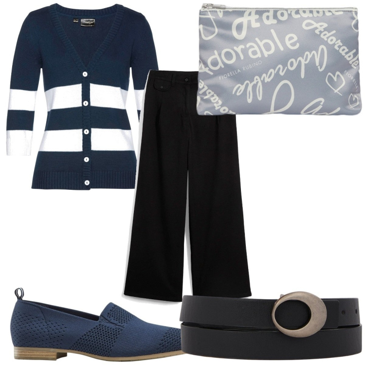 Outfit donna - Total look #2050780. Stile Trendy per Tutti i giorni. Abbinamento con cardigans, pantaloni, mocassini, cinture, pochette.