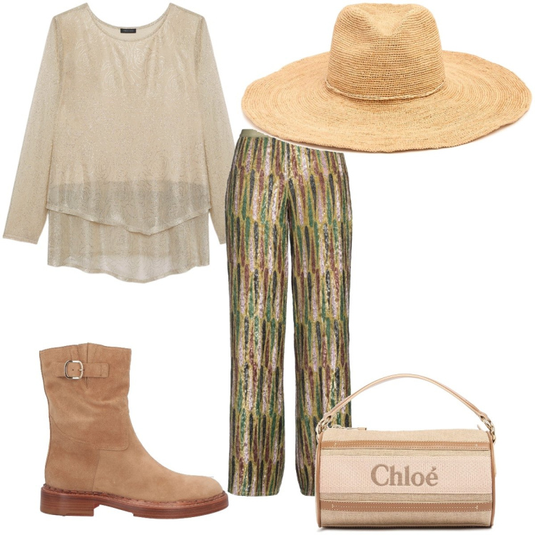 Outfit donna - Total look #2050787. per Tutti i giorni. Abbinamento con stivaletti, pantaloni, t-shirt, cappelli, borse a spalla.